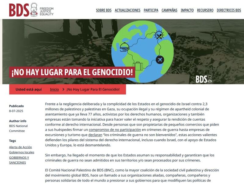El boicot a Israel es uno de los pilares del movimiento BDS
