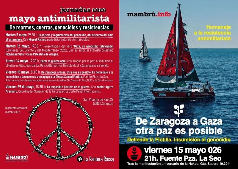 De Zaragoza a Gaza: otra Paz es posible 15 de mayo, Día Internacional de la Objeción de Conciencia y día conmemorativo de la Nakba